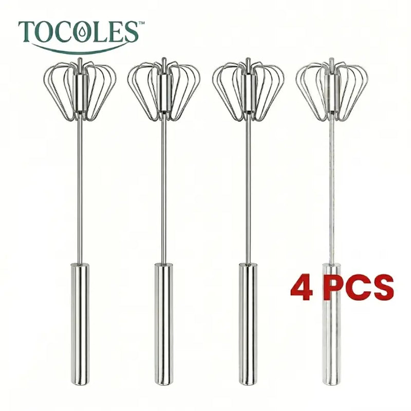 AA Stainless Steel Hand-Push Rotary Whisk - Food-Grade Rust-Resistant Kitchen Utensil with Sturdy Riveted Construction, Semi-Automatic Design for Coffee, Egg Whisking Tasks, Easy to Clean