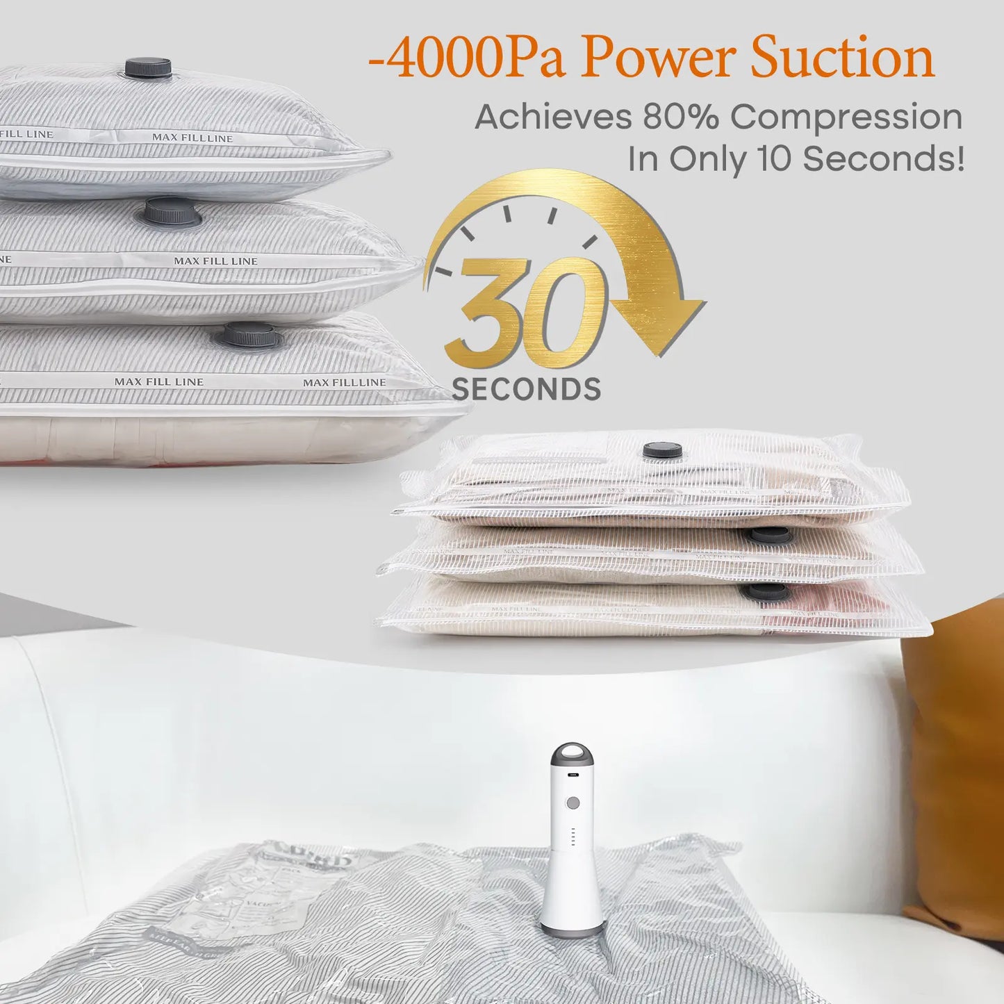 Travel Vacuum Storage Bags (15-Pack) with Rechargeable Pump - Space-Saving Compression Bags for Clothes & Luggage