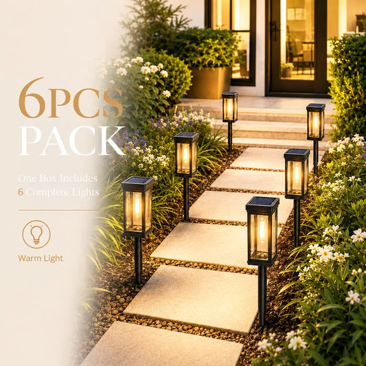 Solar Pathway Lights (6-Pack, Waterproof) - Warm White LED Stake Lights for Walkway, Yard & Driveway