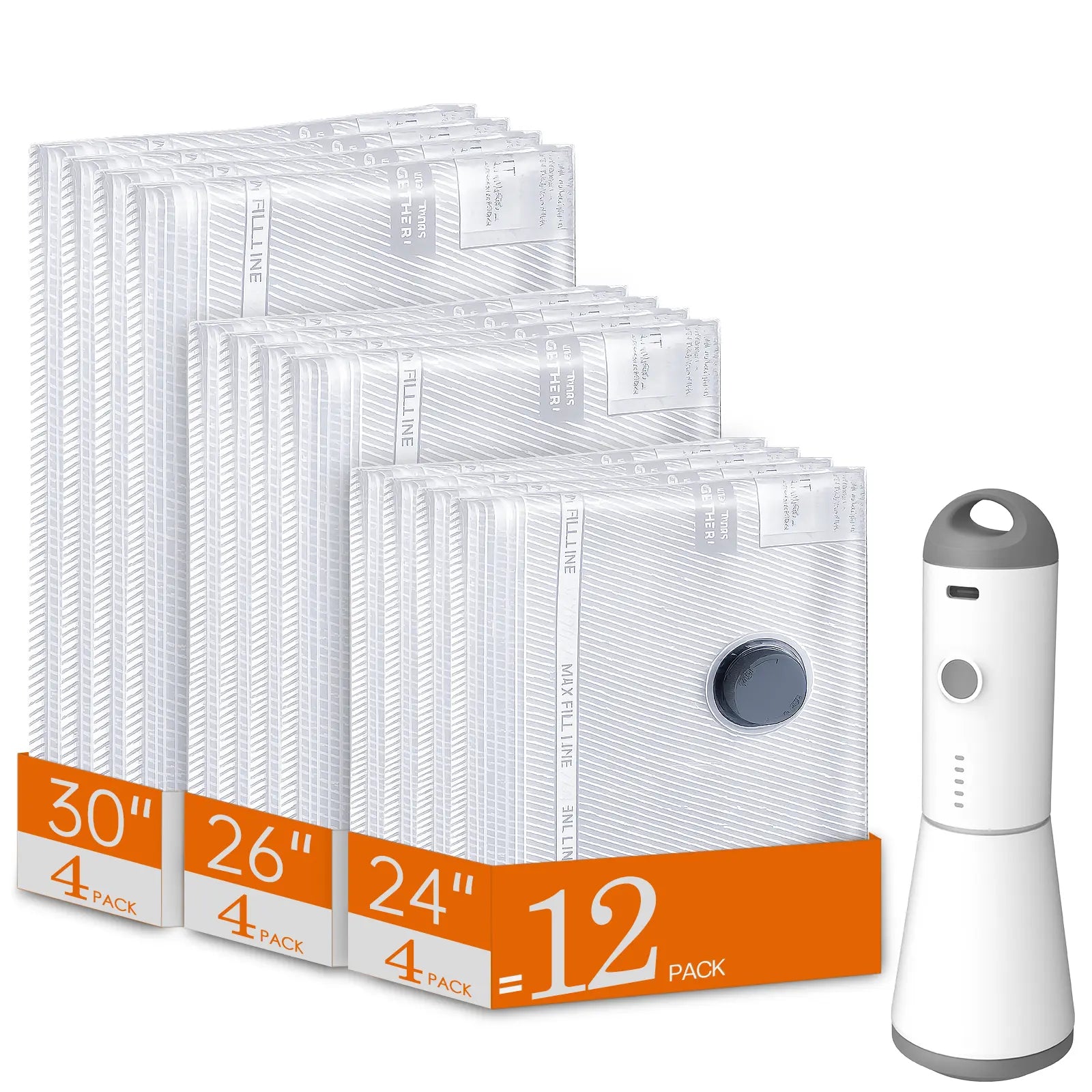 Travel Vacuum Storage Bags (15-Pack) with Rechargeable Pump - Space-Saving Compression Bags for Clothes & Luggage