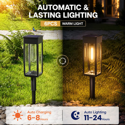 Solar Pathway Lights (6-Pack, Waterproof) - Warm White LED Stake Lights for Walkway, Yard & Driveway