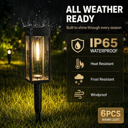 Solar Pathway Lights (6-Pack, Waterproof) - Warm White LED Stake Lights for Walkway, Yard & Driveway