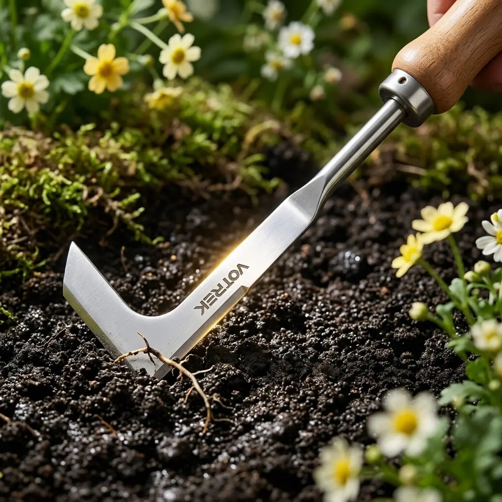 Ergonomic Wooden-Handled Stainless Steel Crevice Weeder for Driveway and Paver Gap Maintenance