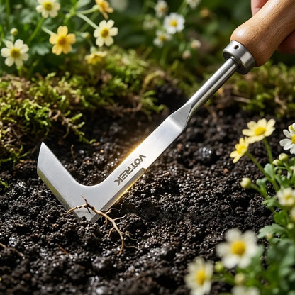 Ergonomic Wooden-Handled Stainless Steel Crevice Weeder for Driveway and Paver Gap Maintenance