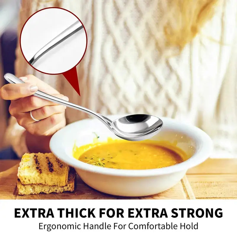 【Arel】4-Piece Stainless Steel Soup Spoon Set, Heavy-Duty Metal Soup Spoons for Soup, Stew, Ramen, Cereal, Dessert and Everyday Dining