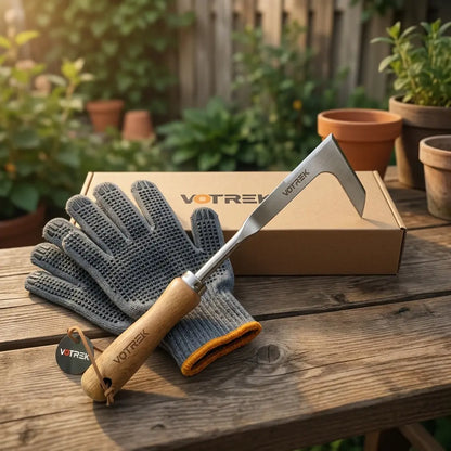 Ergonomic Wooden-Handled Stainless Steel Crevice Weeder for Driveway and Paver Gap Maintenance