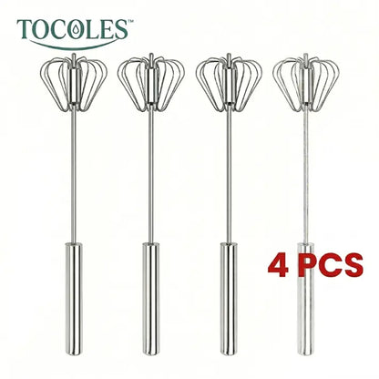 AA Stainless Steel Hand-Push Rotary Whisk - Food-Grade Rust-Resistant Kitchen Utensil with Sturdy Riveted Construction, Semi-Automatic Design for Coffee, Egg Whisking Tasks, Easy to Clean