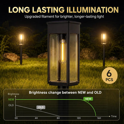 Solar Pathway Lights (6-Pack, Waterproof) - Warm White LED Stake Lights for Walkway, Yard & Driveway