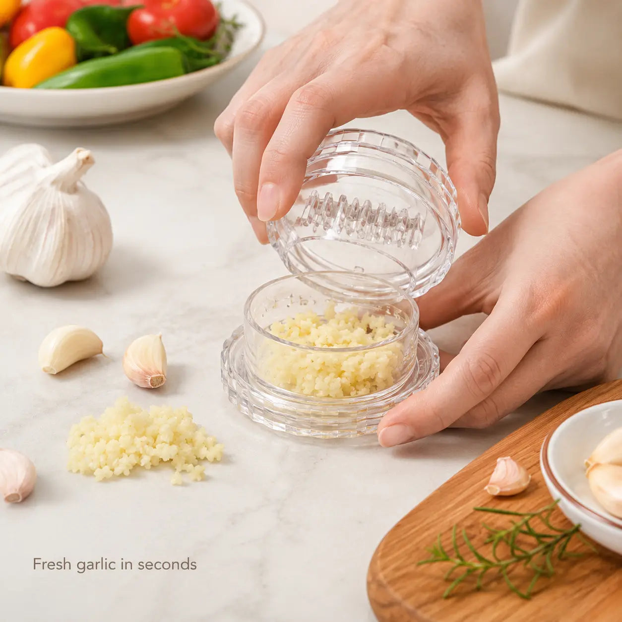 Manual Garlic Twister & Mincer - Compact Hand Press Crusher for Garlic, Ginger, Onion & Herbs