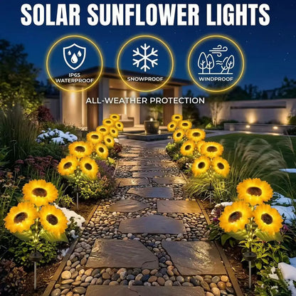 Solar Sunflower Garden Lights (Waterproof) - Outdoor LED Stake Lights for Yard, Patio & Pathway