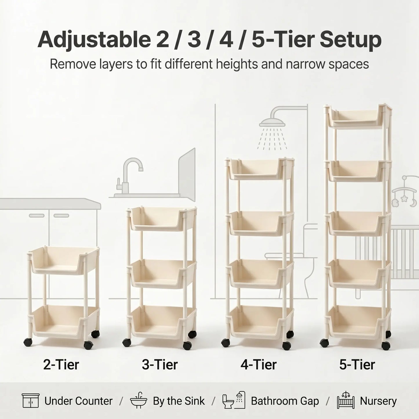 Rolling Storage Cart with Wheels - Multi-Layer Organizer for Kitchen, Bathroom & Bedroom