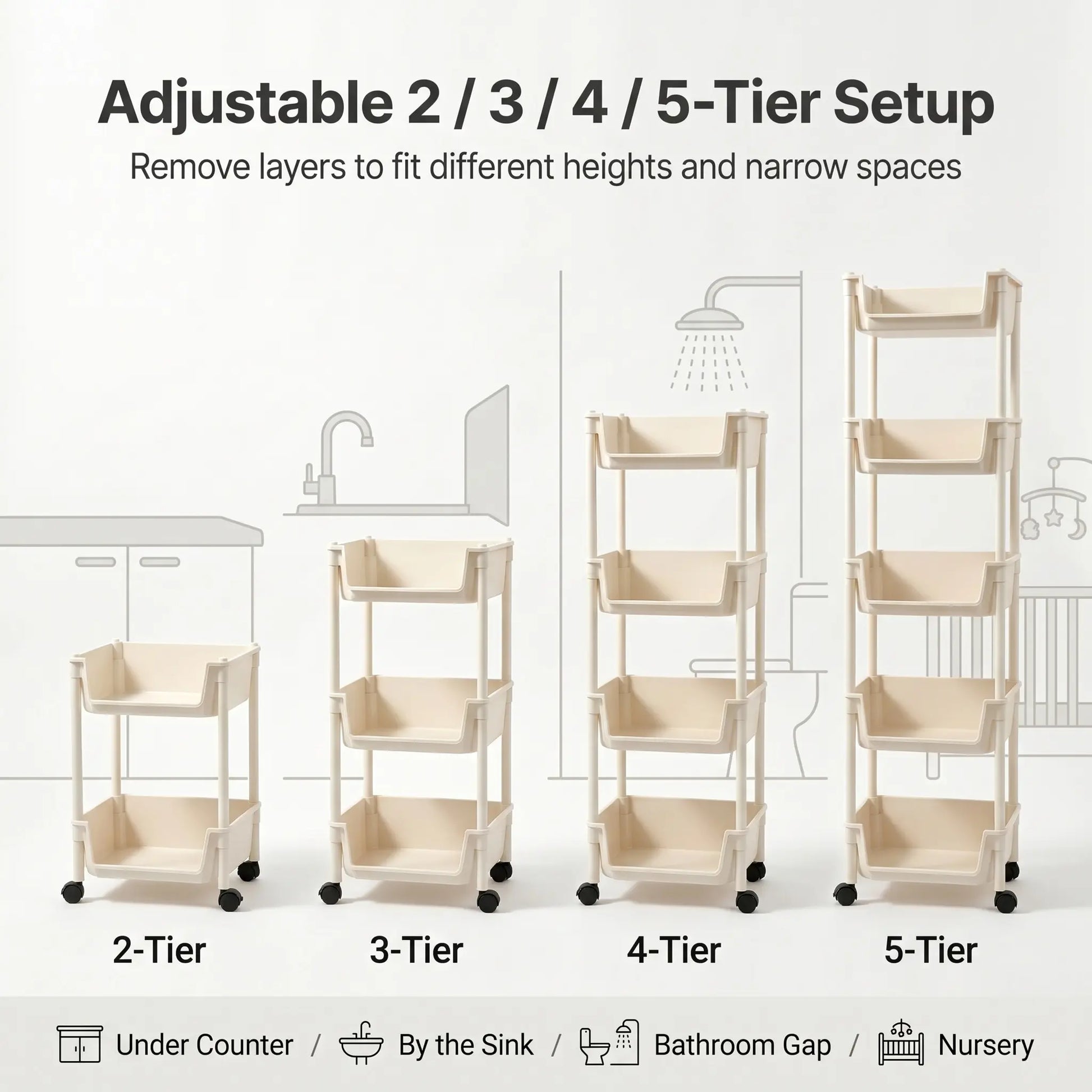 Rolling Storage Cart with Wheels - Multi-Layer Organizer for Kitchen, Bathroom & Bedroom