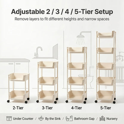 Rolling Storage Cart with Wheels - Multi-Layer Organizer for Kitchen, Bathroom & Bedroom