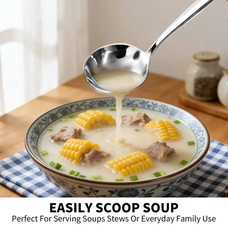 【Arel】4-Piece Stainless Steel Soup Spoon Set, Heavy-Duty Metal Soup Spoons for Soup, Stew, Ramen, Cereal, Dessert and Everyday Dining