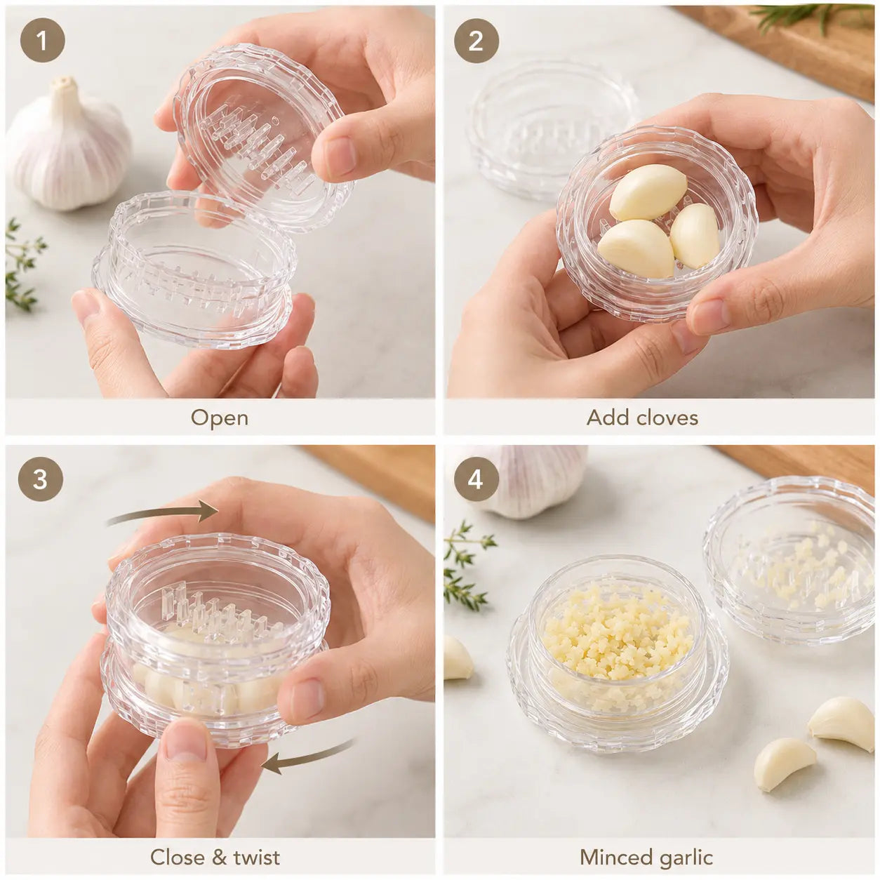 Manual Garlic Twister & Mincer - Compact Hand Press Crusher for Garlic, Ginger, Onion & Herbs