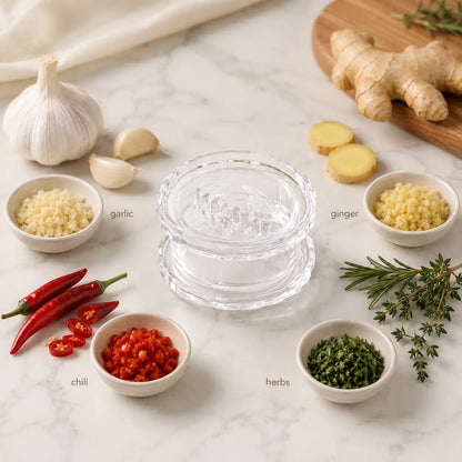 Manual Garlic Twister & Mincer - Compact Hand Press Crusher for Garlic, Ginger, Onion & Herbs