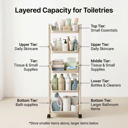 Rolling Storage Cart with Wheels - Multi-Layer Organizer for Kitchen, Bathroom & Bedroom