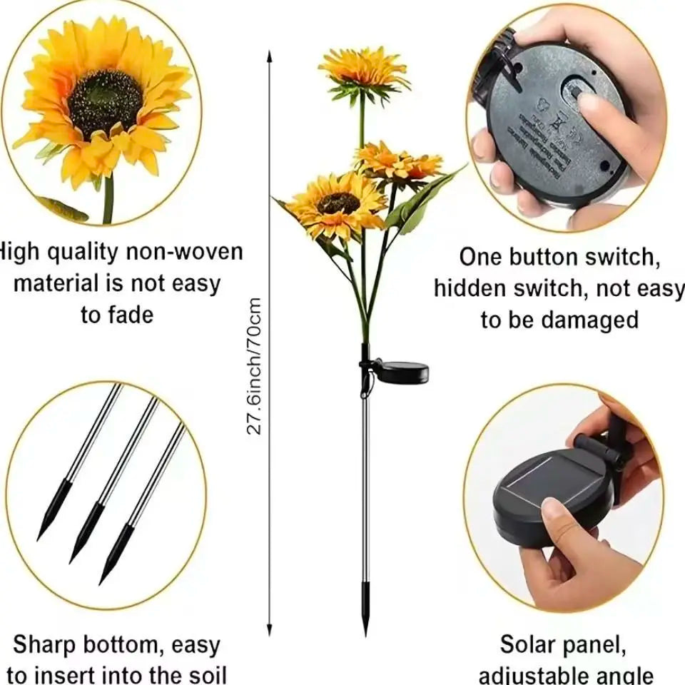Solar Sunflower Garden Lights (Waterproof) - Outdoor LED Stake Lights for Yard, Patio & Pathway