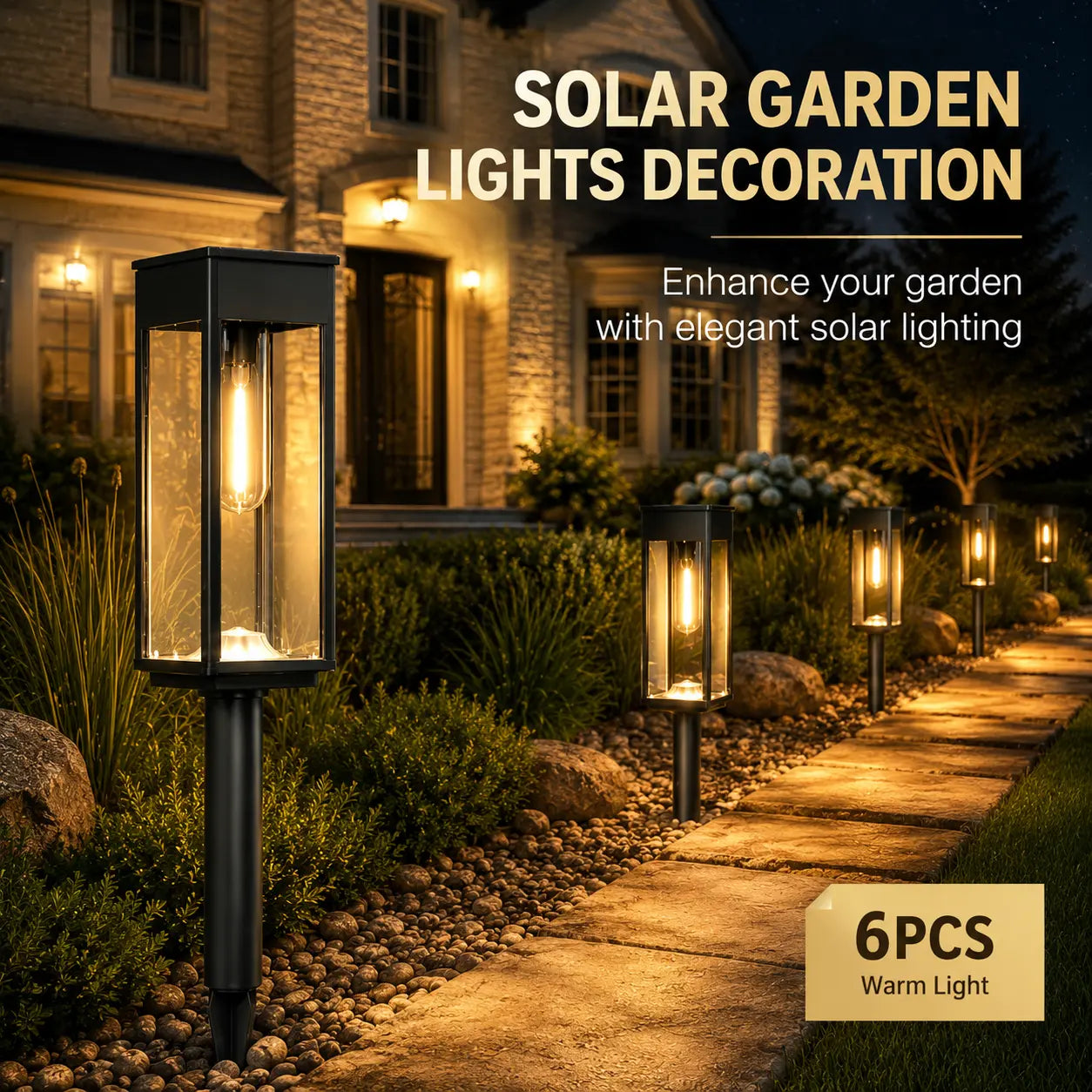 Solar Pathway Lights (6-Pack, Waterproof) - Warm White LED Stake Lights for Walkway, Yard & Driveway