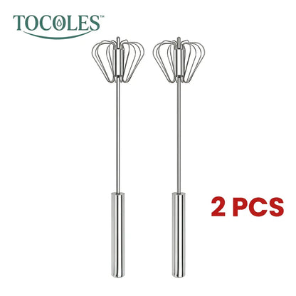 AA Stainless Steel Hand-Push Rotary Whisk - Food-Grade Rust-Resistant Kitchen Utensil with Sturdy Riveted Construction, Semi-Automatic Design for Coffee, Egg Whisking Tasks, Easy to Clean