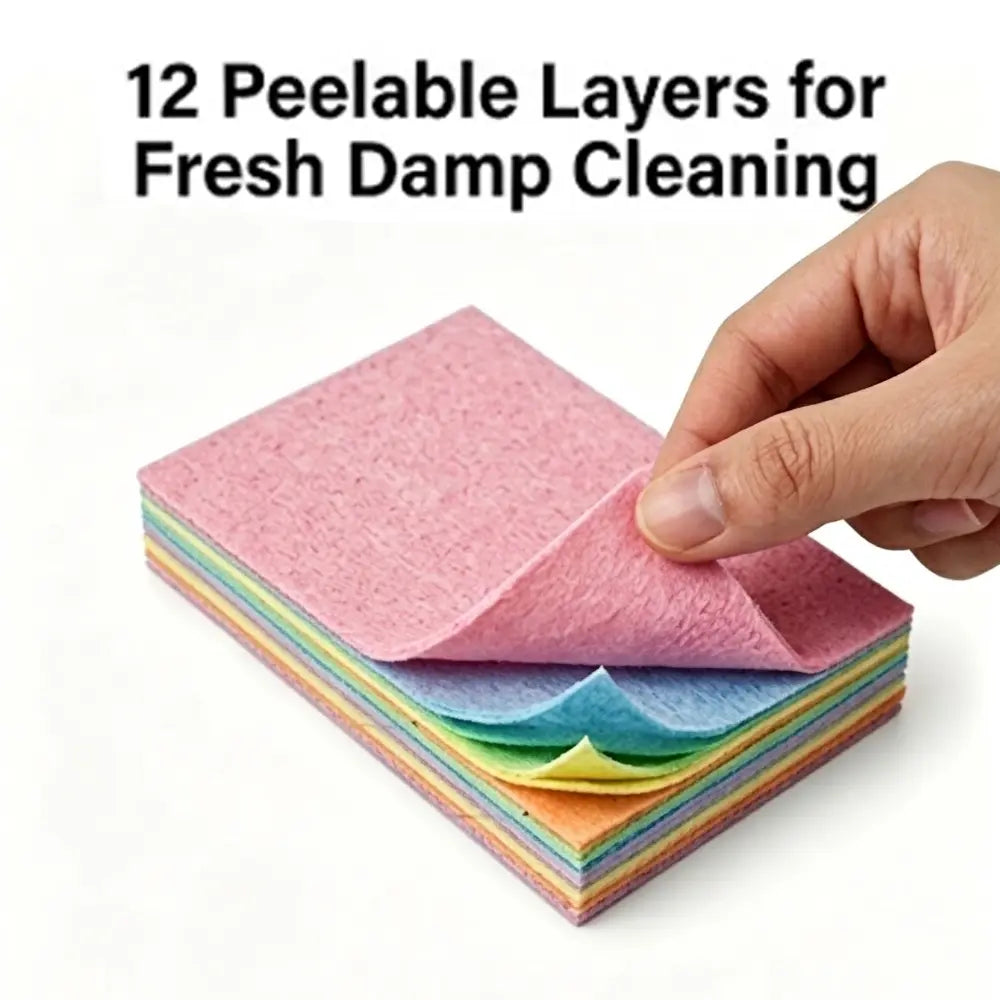 Reusable Rainbow Cleaning Cloths (12-Layer Peelable) - Streak-Free Microfiber Wipes for Kitchen, Glass & Home