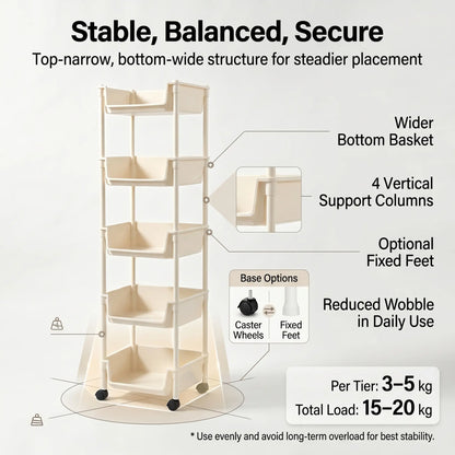 Rolling Storage Cart with Wheels - Multi-Layer Organizer for Kitchen, Bathroom & Bedroom