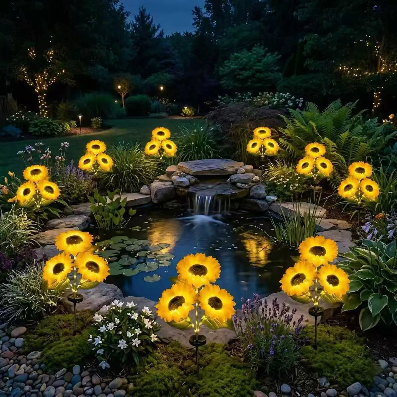 Solar Sunflower Garden Lights (Waterproof) - Outdoor LED Stake Lights for Yard, Patio & Pathway