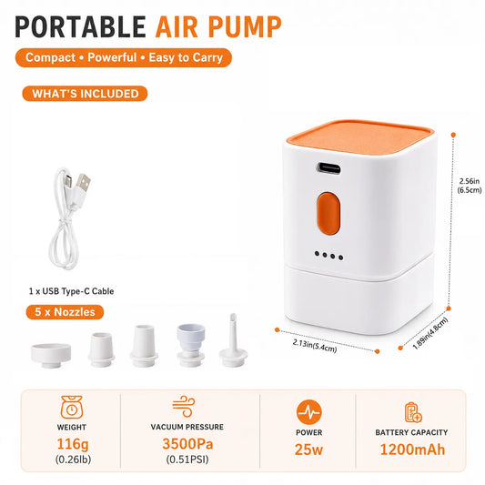Margrb Portable Mini Air Pump for Air Mattress & Pool Floats, Fast Inflate & Deflate Camping