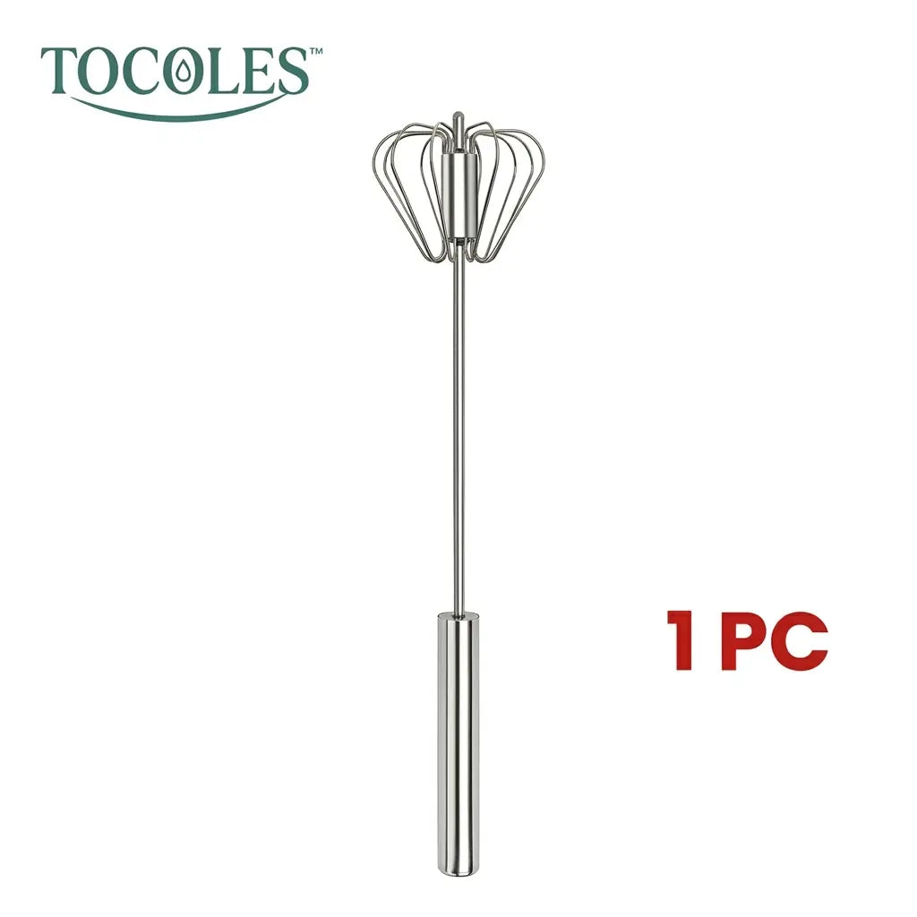 AA Stainless Steel Hand-Push Rotary Whisk - Food-Grade Rust-Resistant Kitchen Utensil with Sturdy Riveted Construction, Semi-Automatic Design for Coffee, Egg Whisking Tasks, Easy to Clean